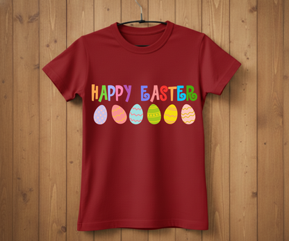 Happy Easter T-Shirt with Colorful Letters & Eggs