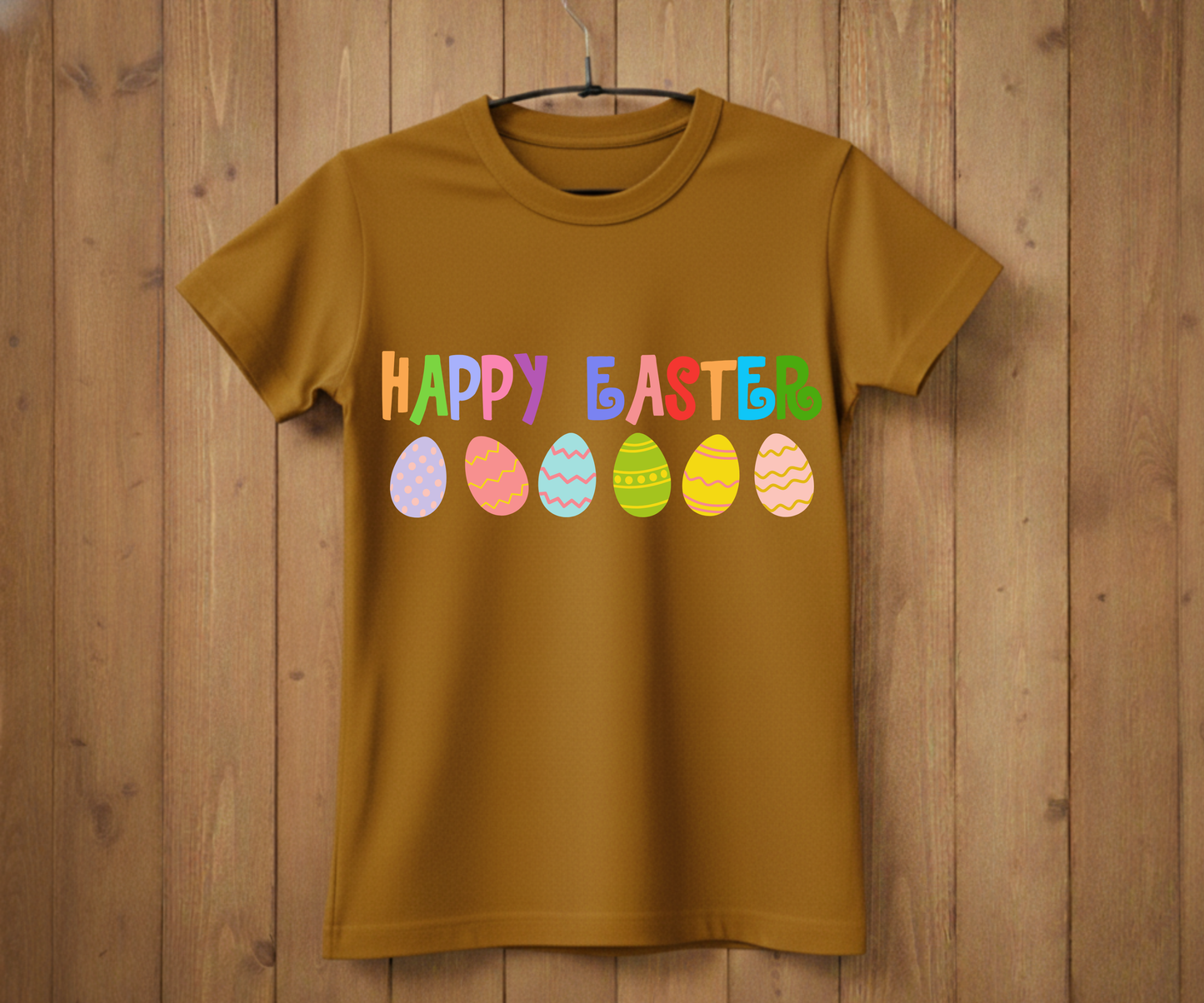 Happy Easter T-Shirt with Colorful Letters & Eggs