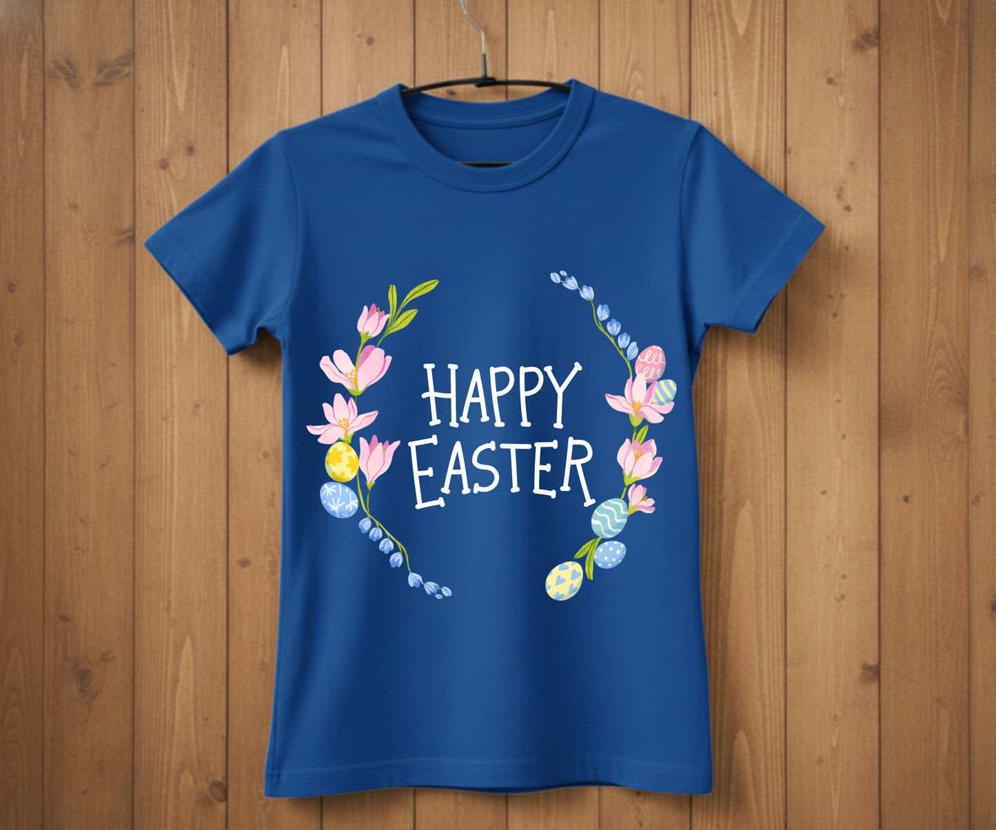 Happy Easter T-Shirt with Flowers &amp; Eggs