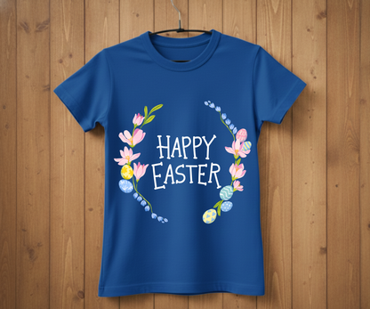Happy Easter T-Shirt with Flowers &amp; Eggs