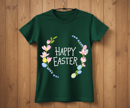 Happy Easter T-Shirt with Flowers &amp; Eggs
