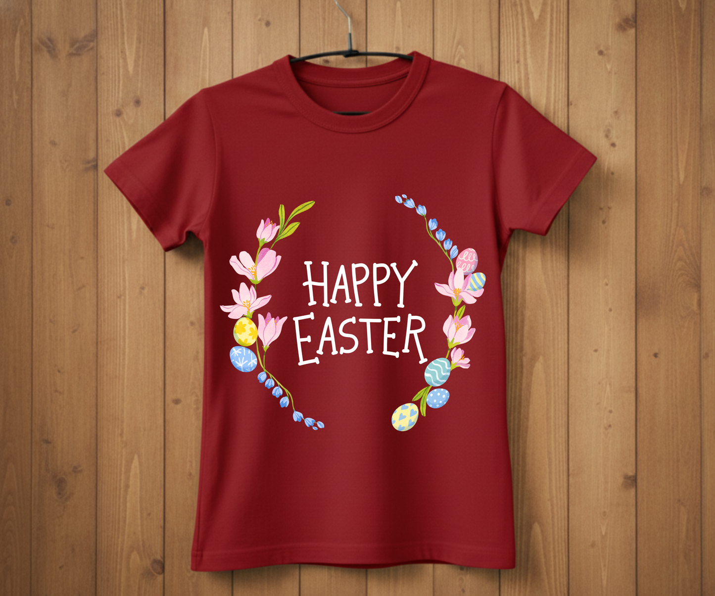 Happy Easter T-Shirt with Flowers &amp; Eggs