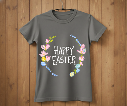 Happy Easter T-Shirt with Flowers &amp; Eggs