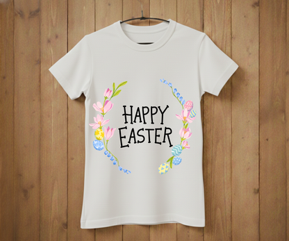 Happy Easter T-Shirt with Flowers &amp; Eggs