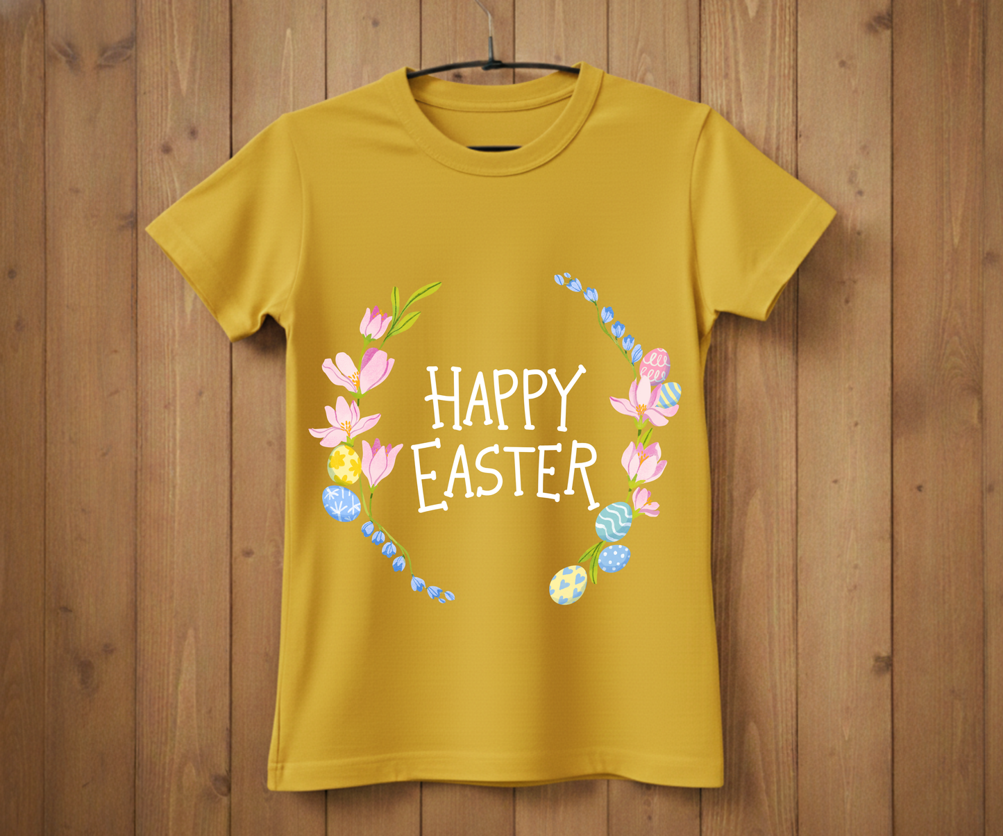 Happy Easter T-Shirt with Flowers &amp; Eggs