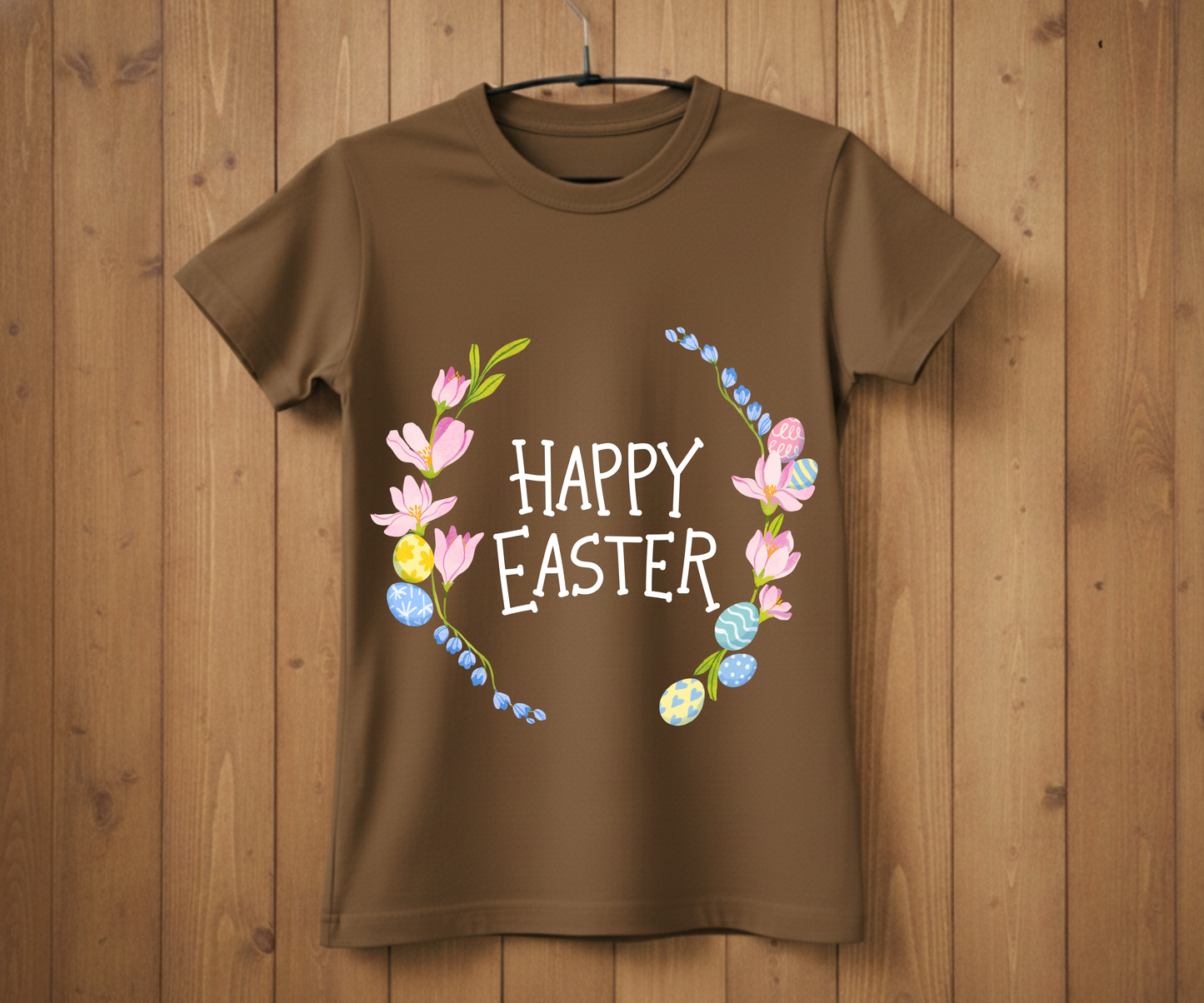 Happy Easter T-Shirt with Flowers &amp; Eggs