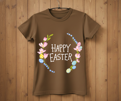 Happy Easter T-Shirt with Flowers &amp; Eggs