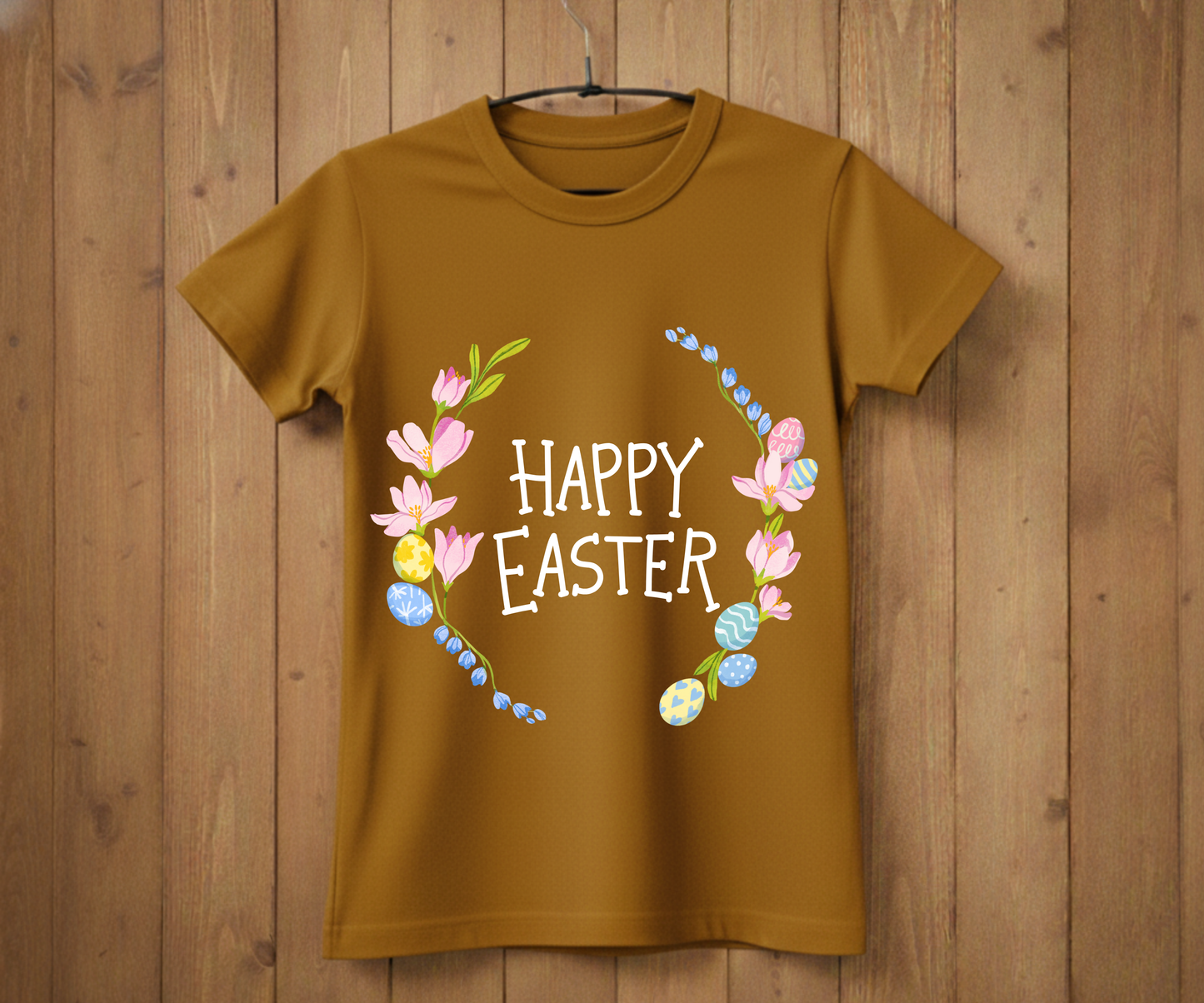 Happy Easter T-Shirt with Flowers &amp; Eggs