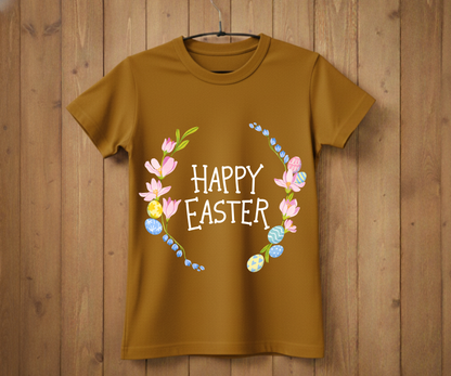 Happy Easter T-Shirt with Flowers &amp; Eggs