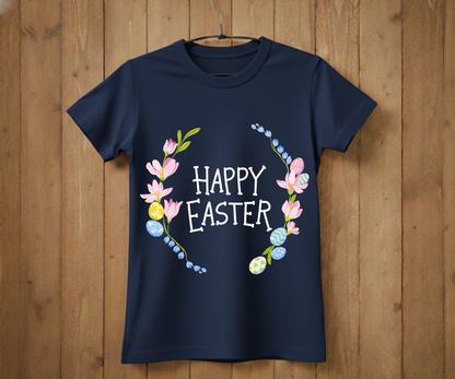 Happy Easter T-Shirt with Flowers &amp; Eggs