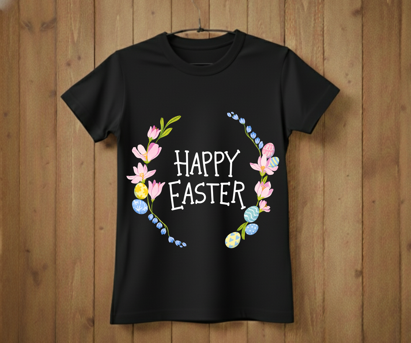 Happy Easter T-Shirt with Flowers &amp; Eggs