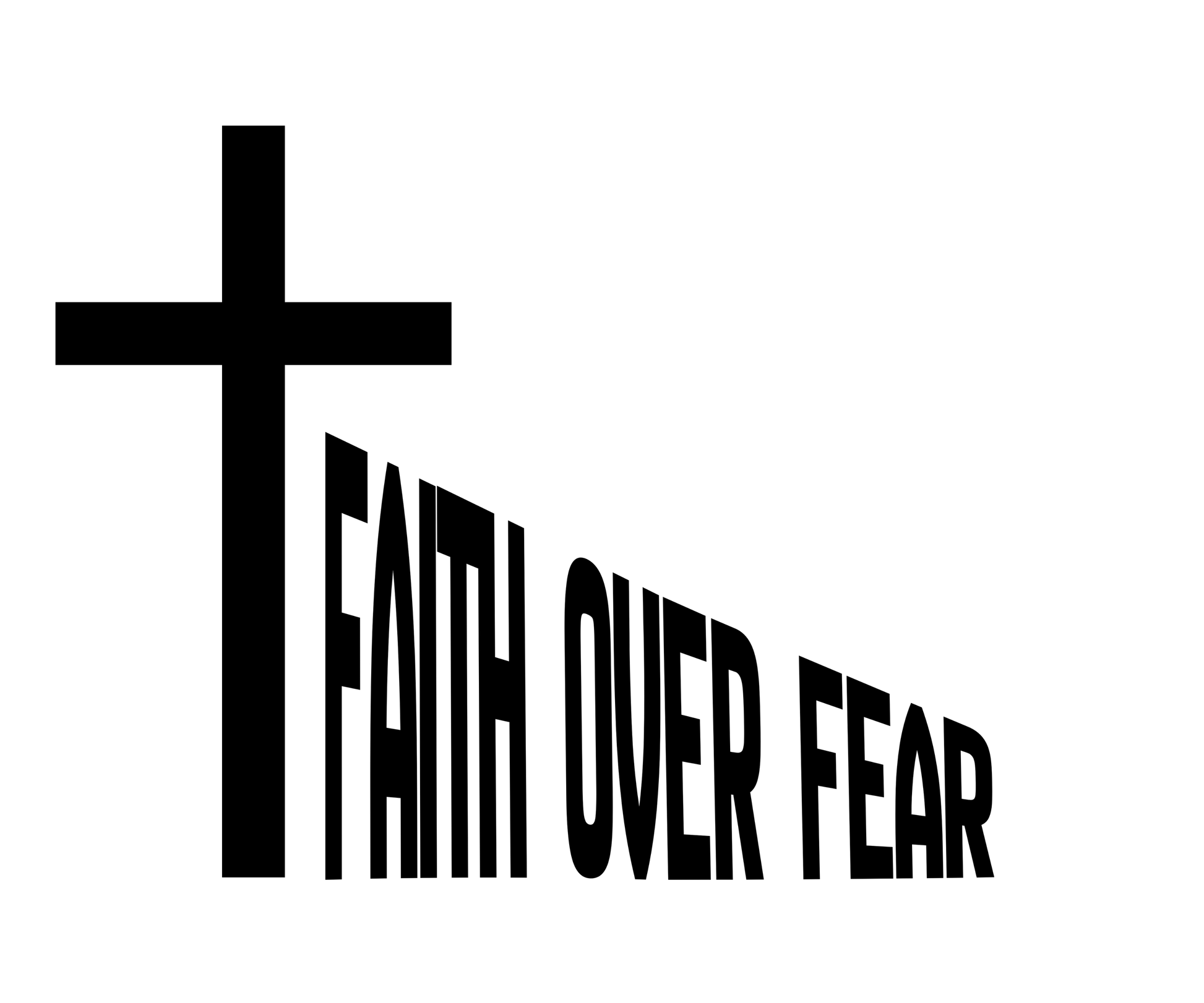 Black cross with 'Faith Over Fear' text on a white background